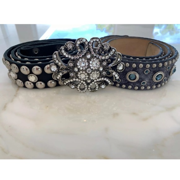 LEATHEROCK BLACK & BLUE LEATHER STUD STRAP BELTS - Picture 1 of 17